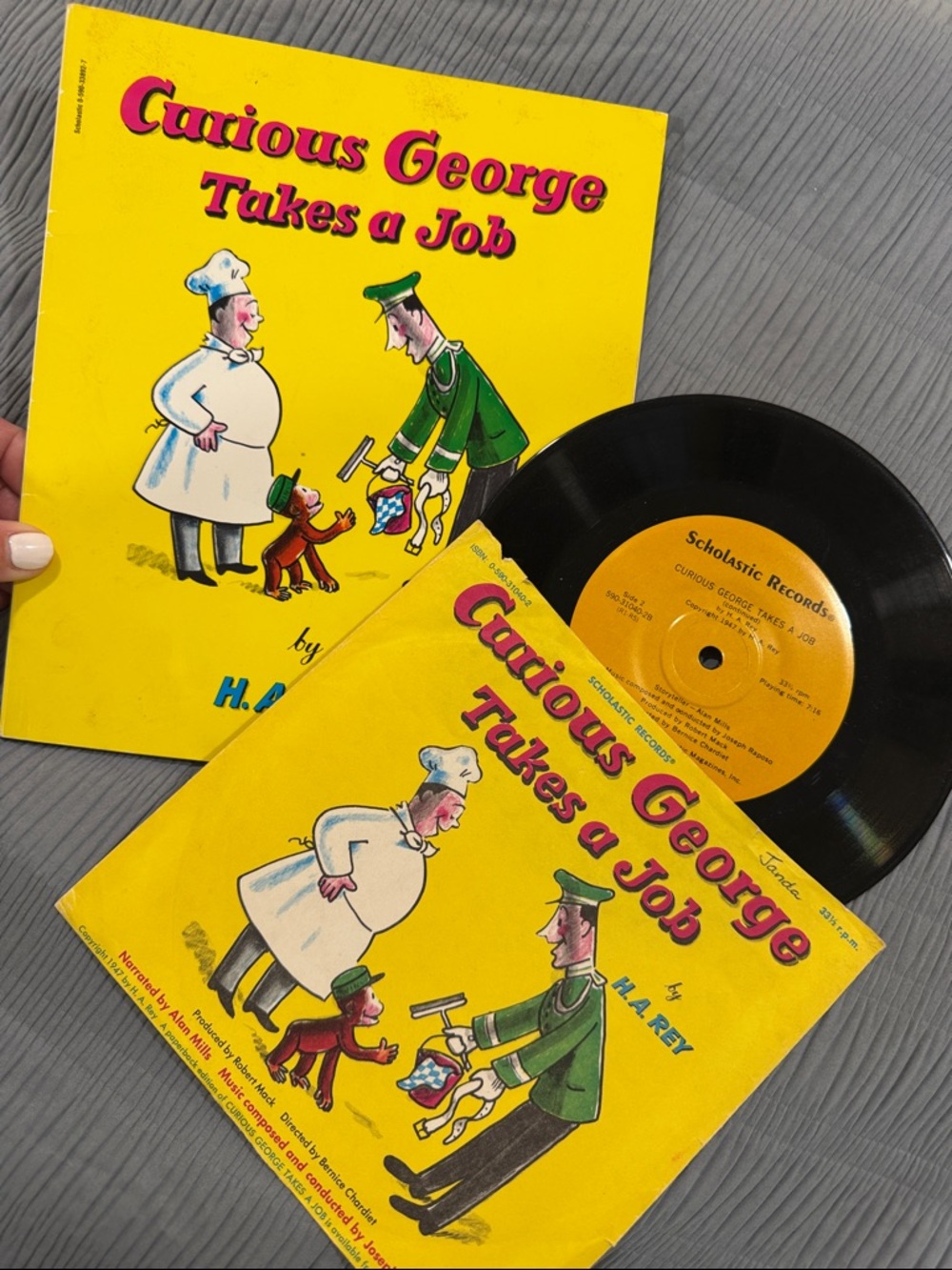 Curious George Takes a Job Vintage Scholastic Record and book 1947